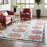 Entourage Kensie Distressed Floral Moroccan Trellis  8x10 Area Rug Ivory, Blue, Red,Orange,Yellow R-1173A-810