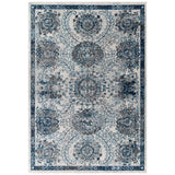 Entourage Kensie Distressed Floral Moroccan Trellis 5x8 Area Rug Ivory and Blue R-1173B-58