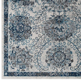 Entourage Kensie Distressed Floral Moroccan Trellis 5x8 Area Rug Ivory and Blue R-1173B-58