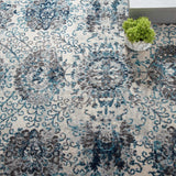 Entourage Kensie Distressed Floral Moroccan Trellis 5x8 Area Rug Ivory and Blue R-1173B-58