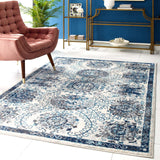 Entourage Kensie Distressed Floral Moroccan Trellis 5x8 Area Rug Ivory and Blue R-1173B-58