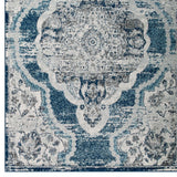 Entourage Malia Distressed Vintage Floral Persian Medallion 5x8 Area Rug Ivory and Blue R-1175B-58