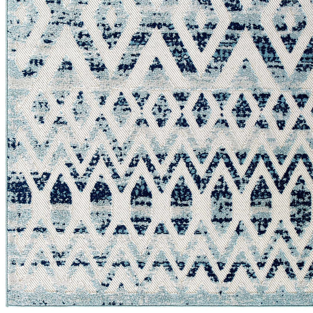 Reflect Tamako Diamond and Chevron Moroccan Trellis 5x8 Indoor / Outdoor Area Rug Ivory and Blue R-1177A-58