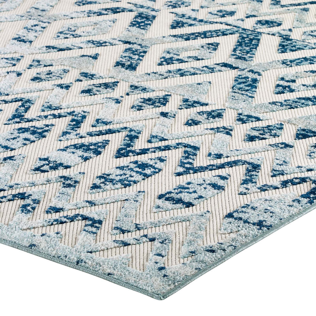 Reflect Tamako Diamond and Chevron Moroccan Trellis 5x8 Indoor / Outdoor Area Rug Ivory and Blue R-1177A-58