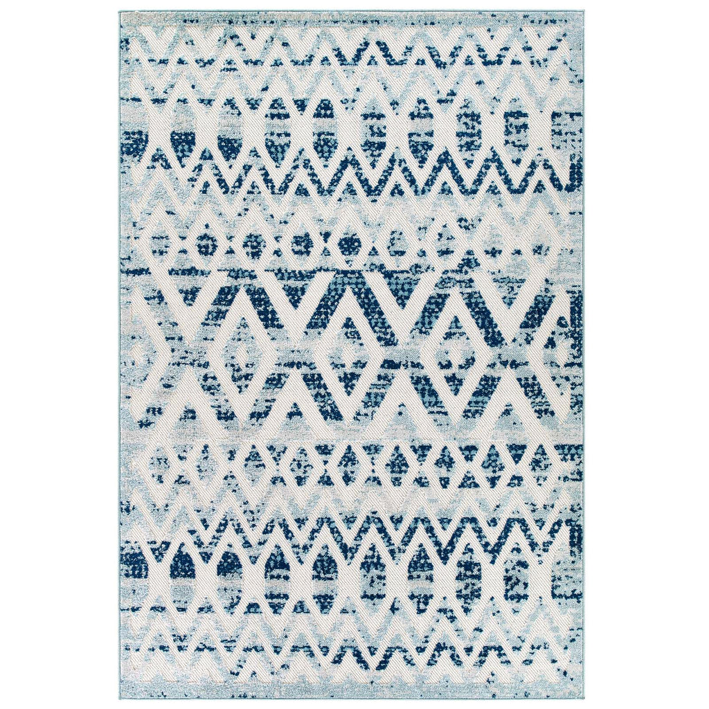 Reflect Tamako Diamond and Chevron Moroccan Trellis 8x10 Indoor / Outdoor Area Rug Ivory and Blue R-1177A-810