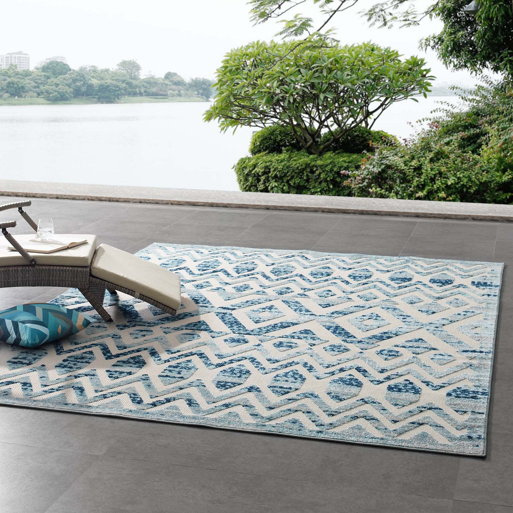 Reflect Tamako Diamond and Chevron Moroccan Trellis 8x10 Indoor / Outdoor Area Rug Ivory and Blue R-1177A-810