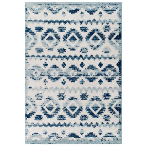 Reflect Takara Abstract Diamond Moroccan Trellis 5x8 Indoor and Outdoor Area Rug Ivory and Blue R-1180A-58