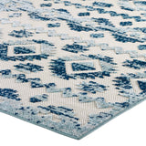 Reflect Takara Abstract Diamond Moroccan Trellis 5x8 Indoor and Outdoor Area Rug Ivory and Blue R-1180A-58