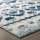 Reflect Takara Abstract Diamond Moroccan Trellis 5x8 Indoor and Outdoor Area Rug Ivory and Blue R-1180A-58