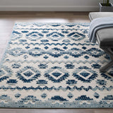 Reflect Takara Abstract Diamond Moroccan Trellis 5x8 Indoor and Outdoor Area Rug Ivory and Blue R-1180A-58