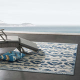 Reflect Takara Abstract Diamond Moroccan Trellis 5x8 Indoor and Outdoor Area Rug Ivory and Blue R-1180A-58