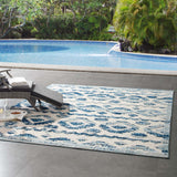 Reflect Takara Abstract Diamond Moroccan Trellis 8x10 Indoor and Outdoor Area Rug Ivory and Blue R-1180A-810