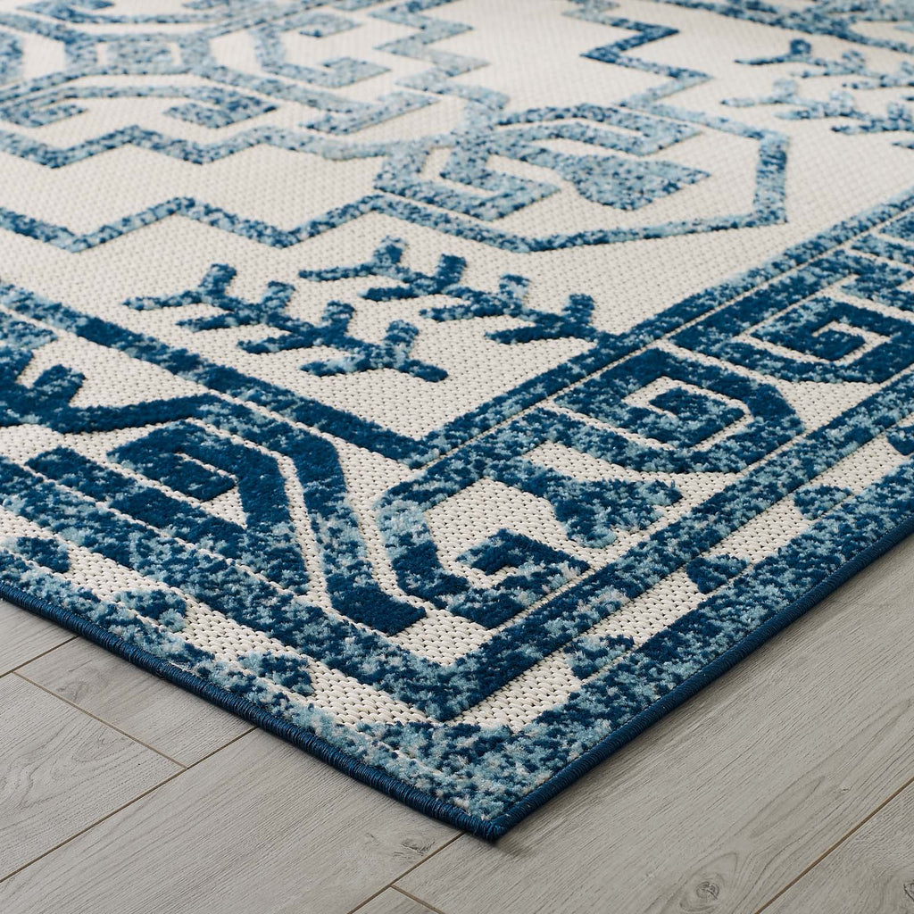 Reflect Nyssa Distressed Geometric Southwestern Aztec 8x10 Indoor/Outdoor Area Rug Ivory and Blue R-1181B-810
