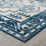 Reflect Nyssa Distressed Geometric Southwestern Aztec 8x10 Indoor/Outdoor Area Rug Ivory and Blue R-1181B-810