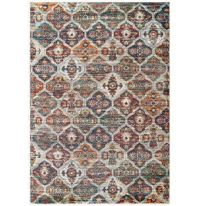 Tribute Azalea Distressed Vintage Floral Lattice 5x8 Area Rug Multicolored R-1185A-58