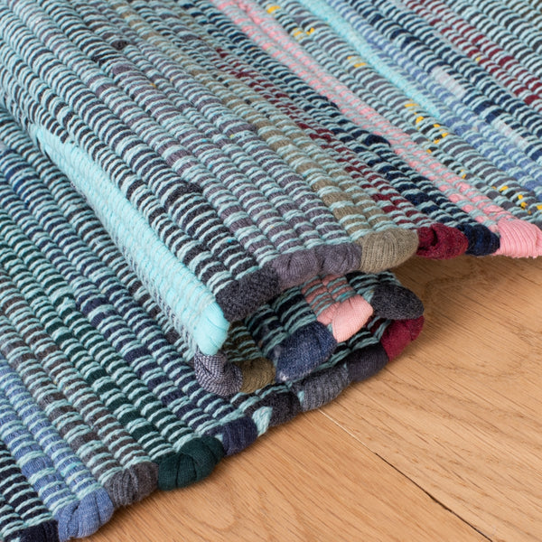 Safavieh Rag Rug 122 Flatweave 100% Cotton Pile Rug Light Blue / Grey 100% COTTON PILE RAR122M-5