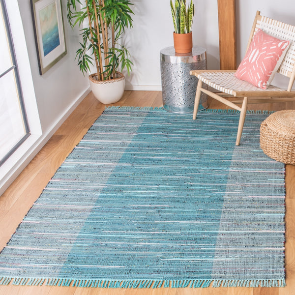 Safavieh Rag Rug 122 Flatweave 100% Cotton Pile Rug Light Blue / Grey 100% COTTON PILE RAR122M-5
