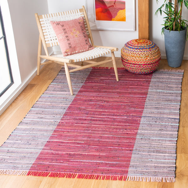 Safavieh Rag Rug 122 Flatweave 100% Cotton Pile Rug Red / Grey 100% COTTON PILE RAR122Q-5