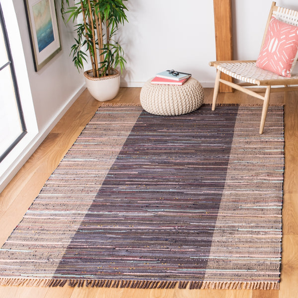Safavieh Rag Rug 122 Flatweave 100% Cotton Pile Rug Purple / Blue 100% COTTON PILE RAR122V-5