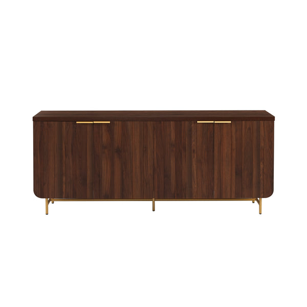 Walker Edison Reema Modern/Contemporary 69" Scandinavian 4 Door Sideboard-Dark Walnut/ Gold REED5DDWGD