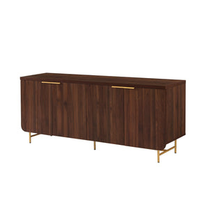Walker Edison Reema Modern/Contemporary 69" Scandinavian 4 Door Sideboard-Dark Walnut/ Gold REED5DDWGD