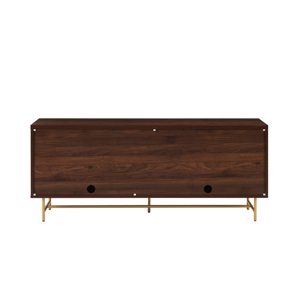 Walker Edison Reema Modern/Contemporary 69" Scandinavian 4 Door Sideboard-Dark Walnut/ Gold REED5DDWGD
