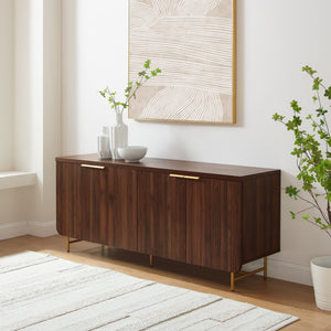 Walker Edison Reema Modern/Contemporary 69" Scandinavian 4 Door Sideboard-Dark Walnut/ Gold REED5DDWGD