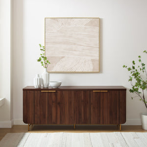 Walker Edison Reema Modern/Contemporary 69" Scandinavian 4 Door Sideboard-Dark Walnut/ Gold REED5DDWGD