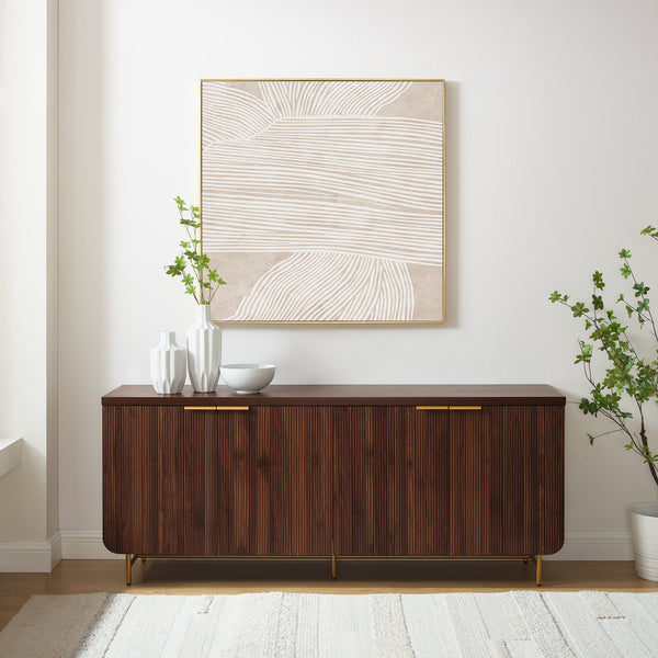 Walker Edison Reema Modern/Contemporary 69" Scandinavian 4 Door Sideboard-Dark Walnut/ Gold REED5DDWGD