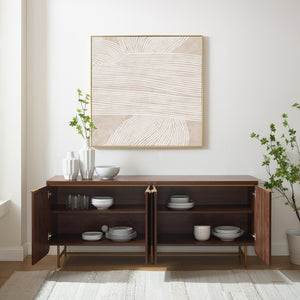 Walker Edison Reema Modern/Contemporary 69" Scandinavian 4 Door Sideboard-Dark Walnut/ Gold REED5DDWGD