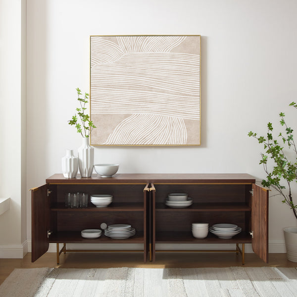 Walker Edison Reema Modern/Contemporary 69" Scandinavian 4 Door Sideboard-Dark Walnut/ Gold REED5DDWGD