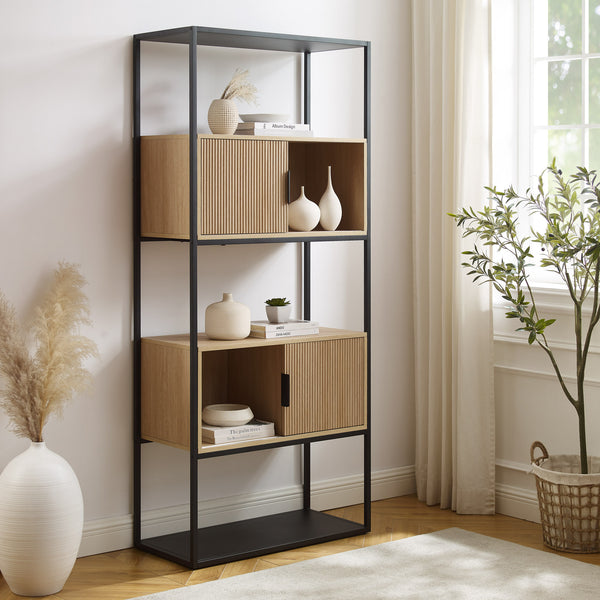 Walker Edison Reema Modern/Contemporary Tall Bookcase with Closed and Open Storage REEH8GCO