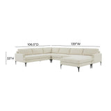 TOV Furniture Serena Velvet Large Chaise Sectional with Black Legs Cream 