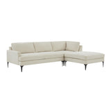 TOV Furniture Serena Velvet RAF Chaise Sectional with Black Legs Cream 