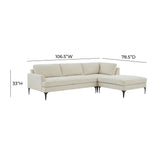 TOV Furniture Serena Velvet RAF Chaise Sectional with Black Legs Cream 