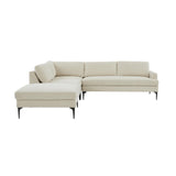 TOV Furniture Serena Velvet Large LAF Chaise Sectional with Black Legs Cream 