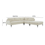 TOV Furniture Serena Velvet Large RAF Chaise Sectional with Black Legs Cream 