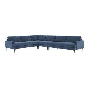 TOV Furniture Serena Velvet Large L-Sectional with Black Legs Blue 