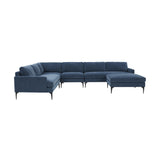 TOV Furniture Serena Velvet Large Chaise Sectional with Black Legs Blue 