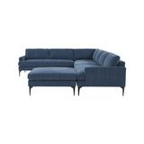 TOV Furniture Serena Velvet Large Chaise Sectional with Black Legs Blue 
