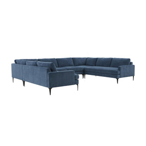 TOV Furniture Serena Velvet U-Sectional with Black Legs Blue 