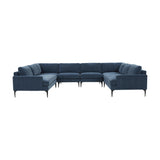 TOV Furniture Serena Velvet U-Sectional with Black Legs Blue 