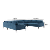 TOV Furniture Serena Velvet U-Sectional with Black Legs Blue 