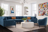 TOV Furniture Serena Velvet U-Sectional with Black Legs Blue 