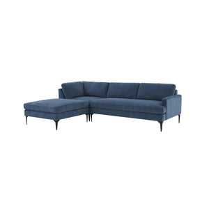 TOV Furniture Serena Velvet LAF Chaise Sectional with Black Legs Blue 