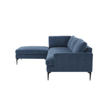 TOV Furniture Serena Velvet LAF Chaise Sectional with Black Legs Blue 