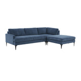 TOV Furniture Serena Velvet RAF Chaise Sectional with Black Legs Blue 