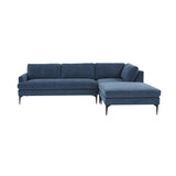 TOV Furniture Serena Velvet RAF Chaise Sectional with Black Legs Blue 