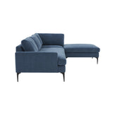 TOV Furniture Serena Velvet RAF Chaise Sectional with Black Legs Blue 