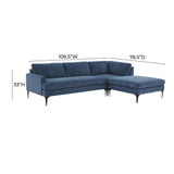 TOV Furniture Serena Velvet RAF Chaise Sectional with Black Legs Blue 